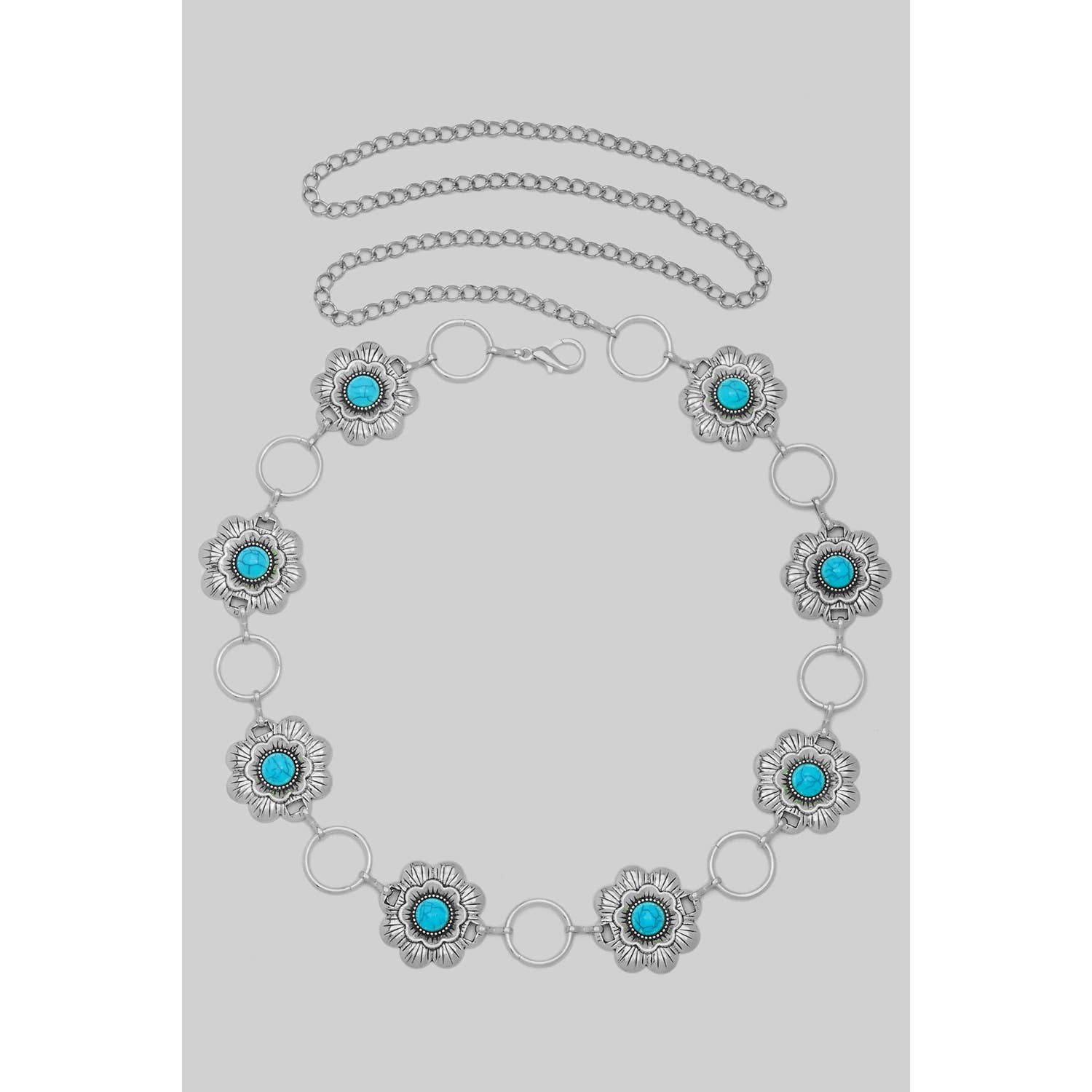 Flower & Turquoise Concho Belt, Gold