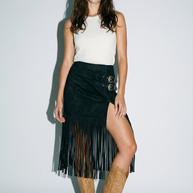4th of July Faux Suede Fringe Buckle Skirt