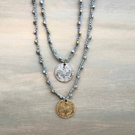 Galaxy Crystal Crocheted Necklace with Luna Moth Charm