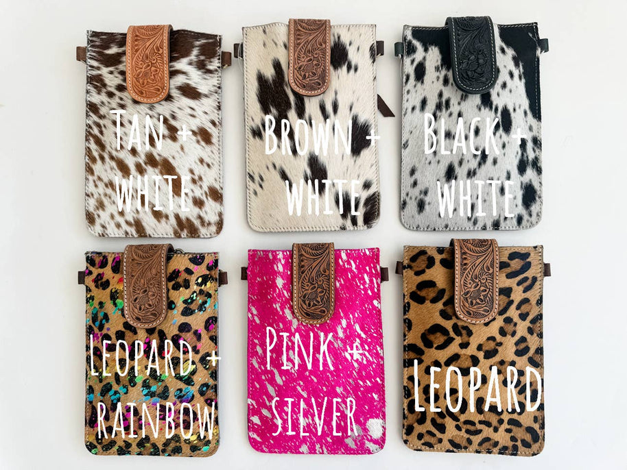 Western Tooled Leather Cowhide Mobile Pouch