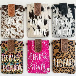 Western Tooled Leather Cowhide Mobile Pouch