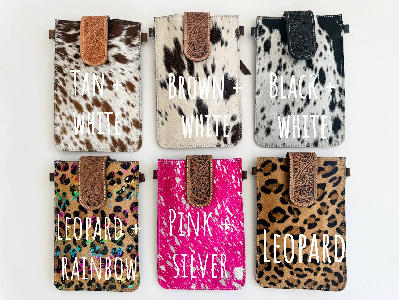 Western Tooled Leather Cowhide Mobile Pouch