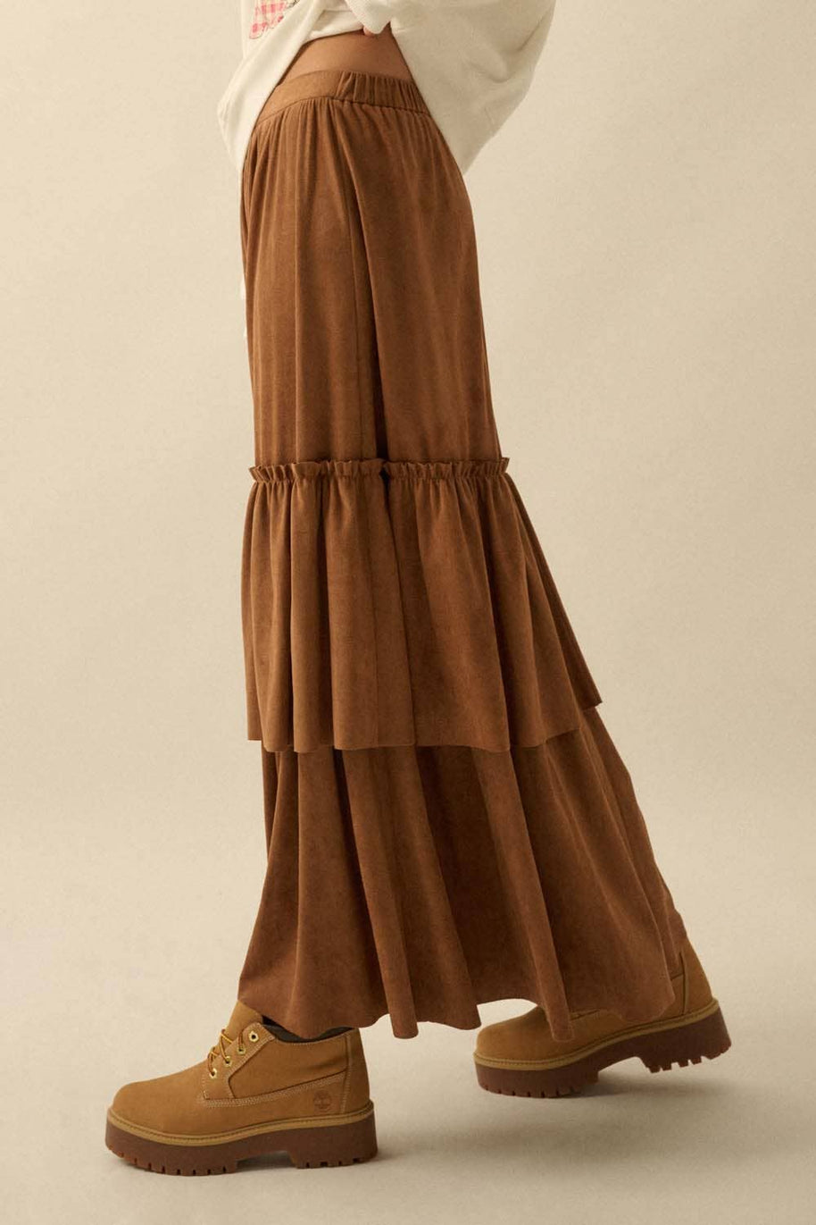 Faux Suede Tiered Maxi Skirt
