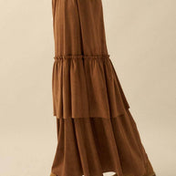 Faux Suede Tiered Maxi Skirt