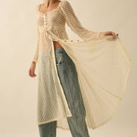 Sheer Layering Midi Dress/Duster, Natural