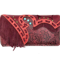 Suede Fringe Western Floral Crossbody Wallet