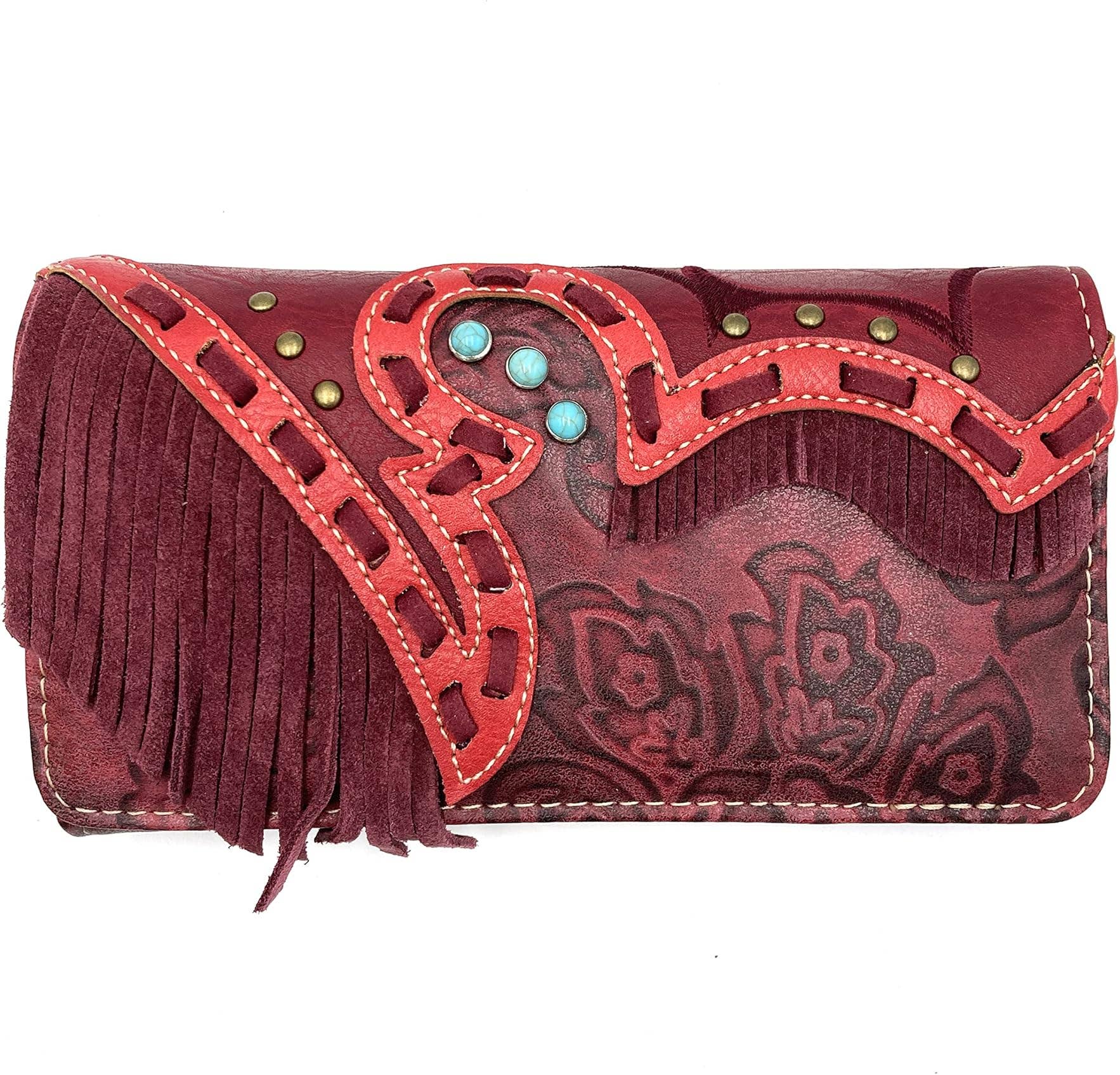 Suede Fringe Western Floral Crossbody Wallet