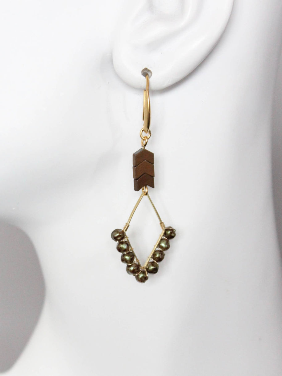 Geometric glass pearl and hematite earrings