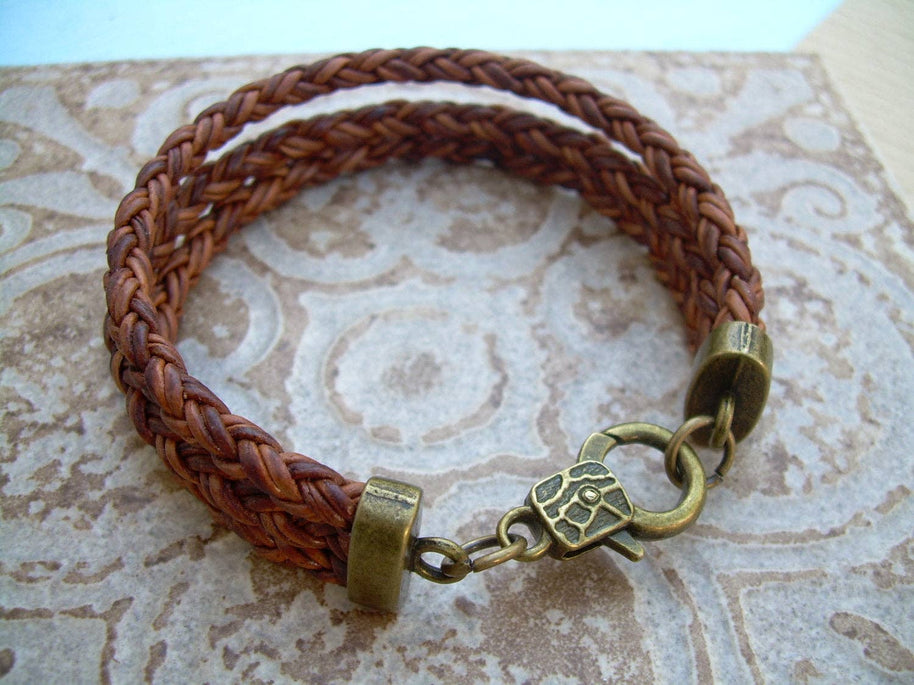 Triple Strand Braided Leather Bracelet with Antique Bronze Hardware