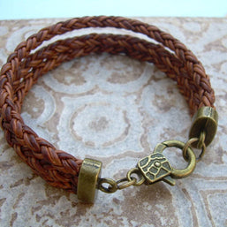 Triple Strand Braided Leather Bracelet with Antique Bronze Hardware