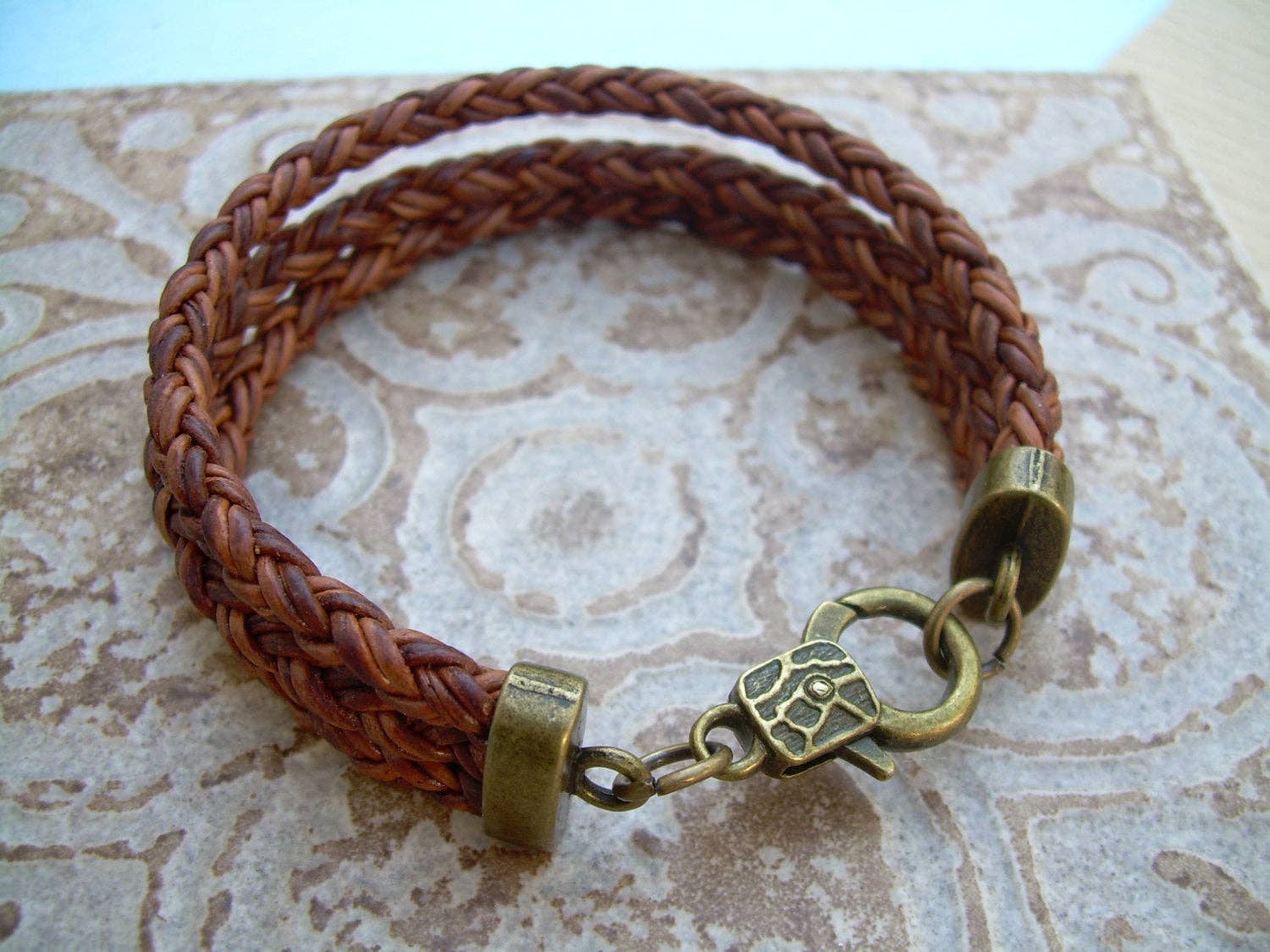 Triple Strand Braided Leather Bracelet with Antique Bronze Hardware