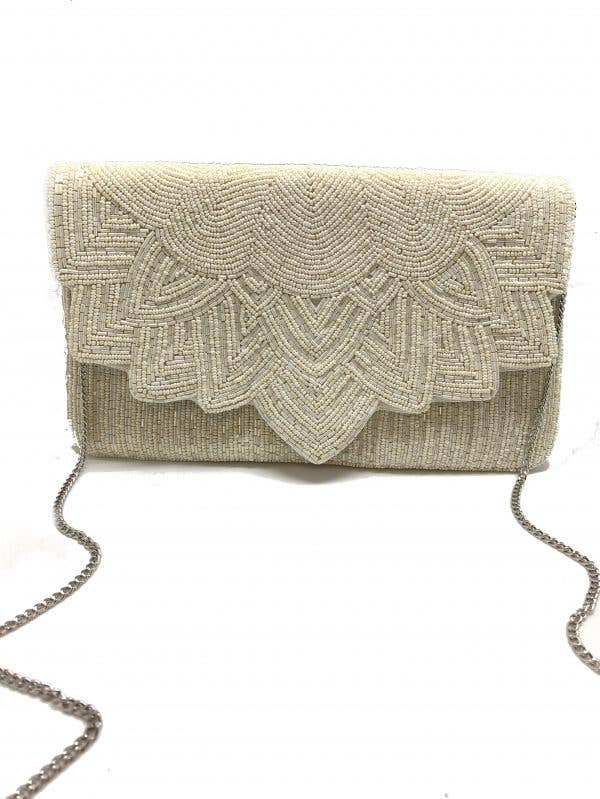 Cream Envelope Beaded Clutch