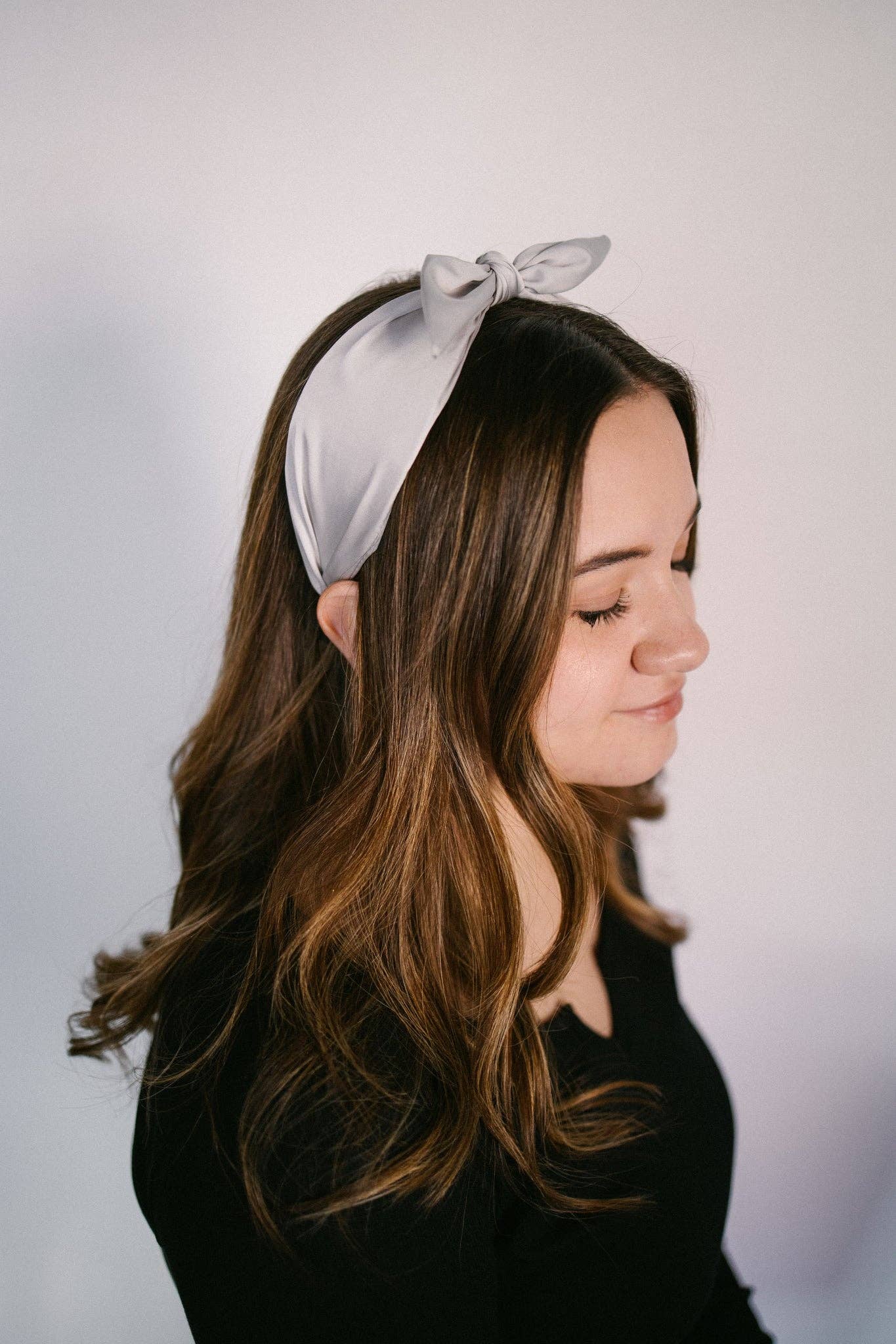 Gray Boho Satin Scarf Bow Knot Headband