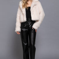 Long Sleeve Notched Collar Faux Fur Cropped Jacket