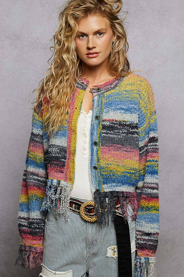 Colorful Fringed Cardigan