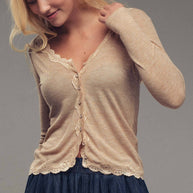 Lace Trim Button-Front Ribbed Knit Top