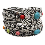 Turquoise Flower Three Piece Western Chunky Stretch Bracelet