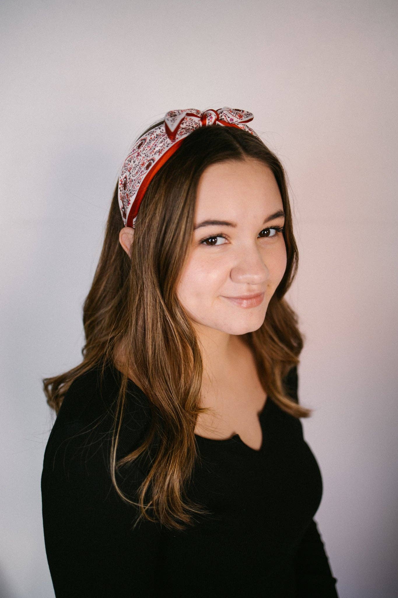 Red Paisley Boho Satin Scarf Bow Knot Headband