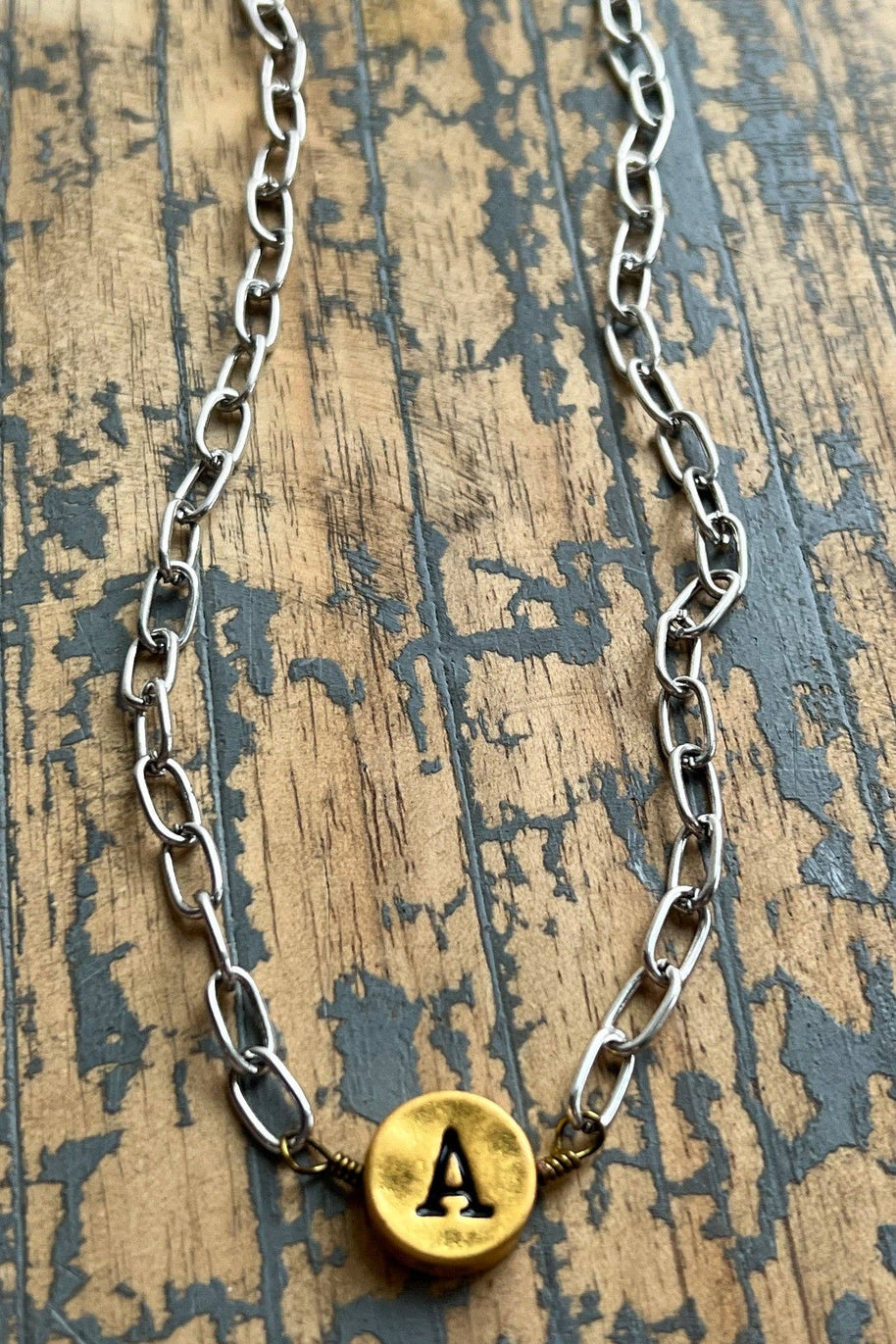 Circle Initial Pendant Necklace TWO TONE