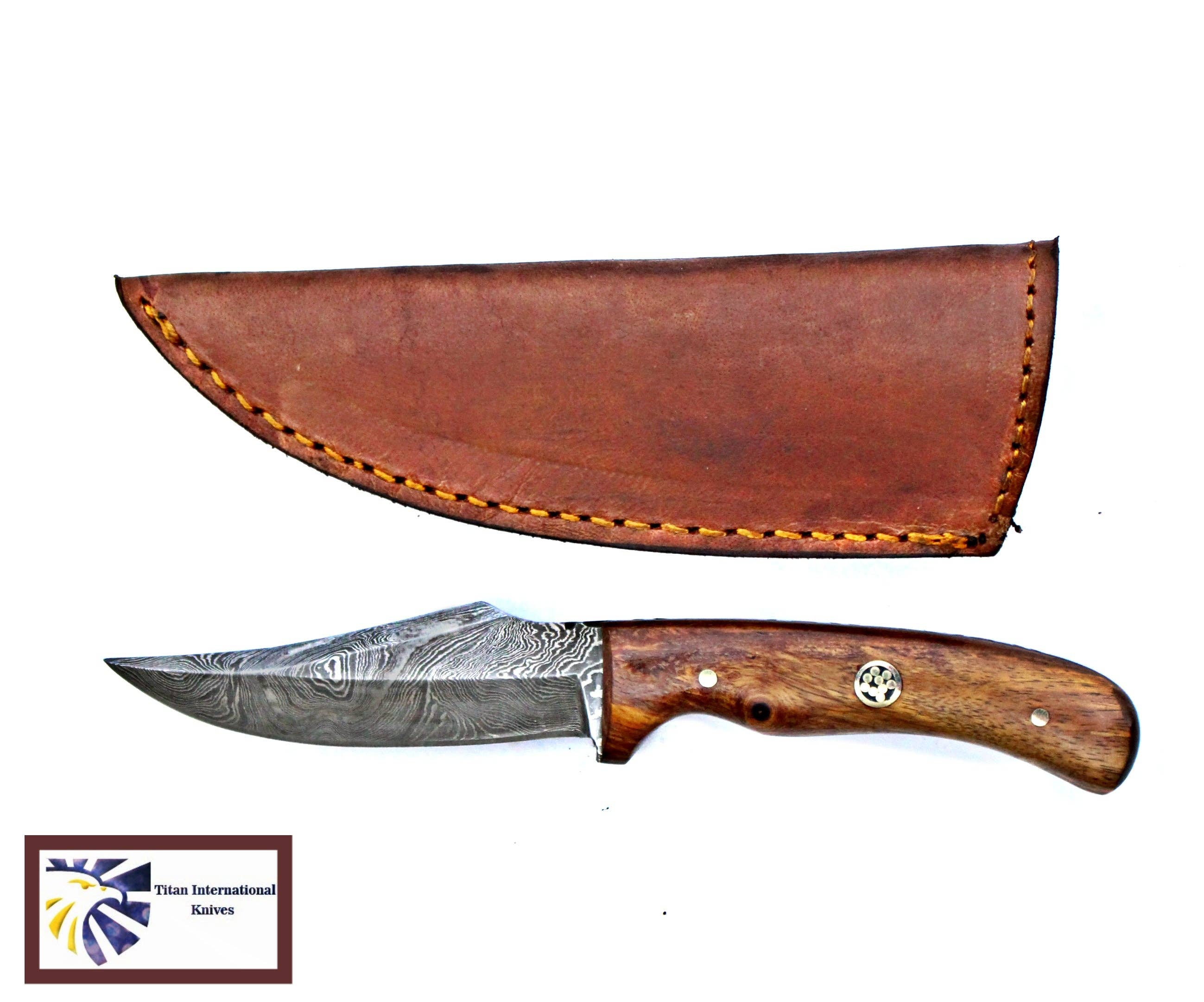 Damascus Steel Skinner Knife, Rosewood Grip