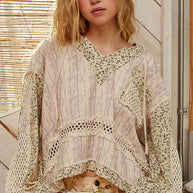 V-Neck Floral Patch Hooded Top