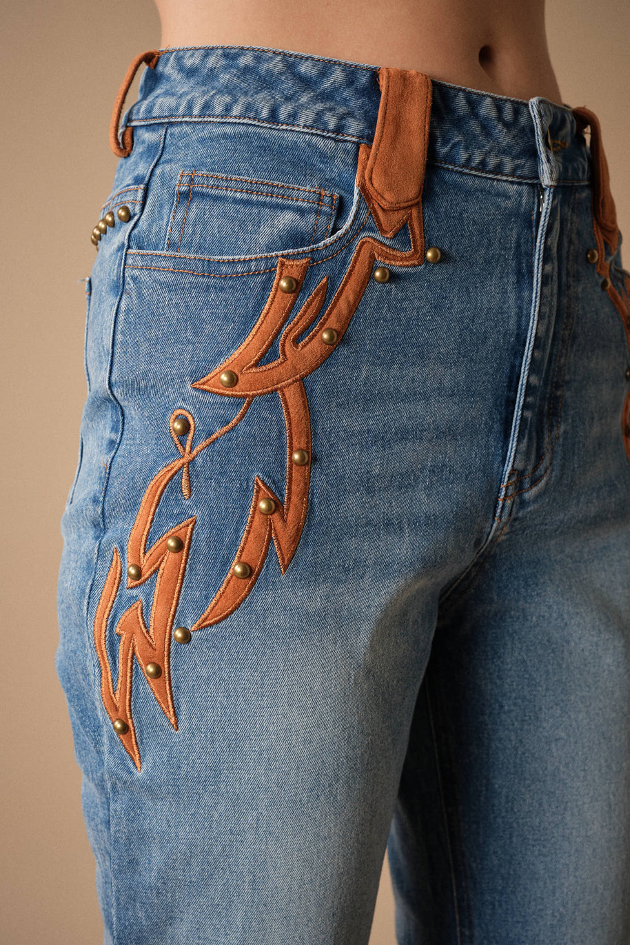 Western Suede Detail Bootcut Jeans