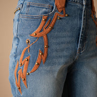 Western Suede Detail Bootcut Jeans