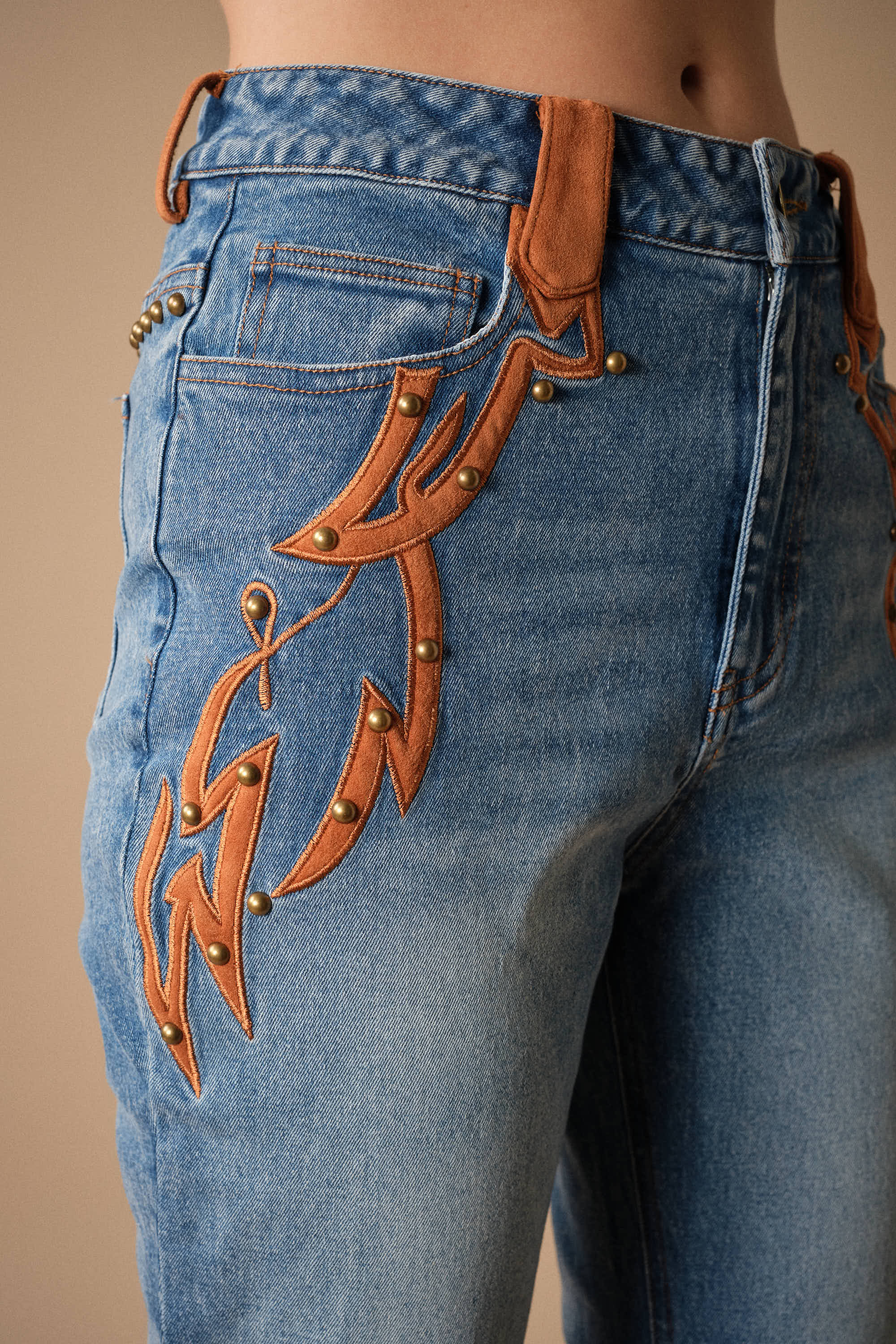 Western Suede Detail Bootcut Jeans