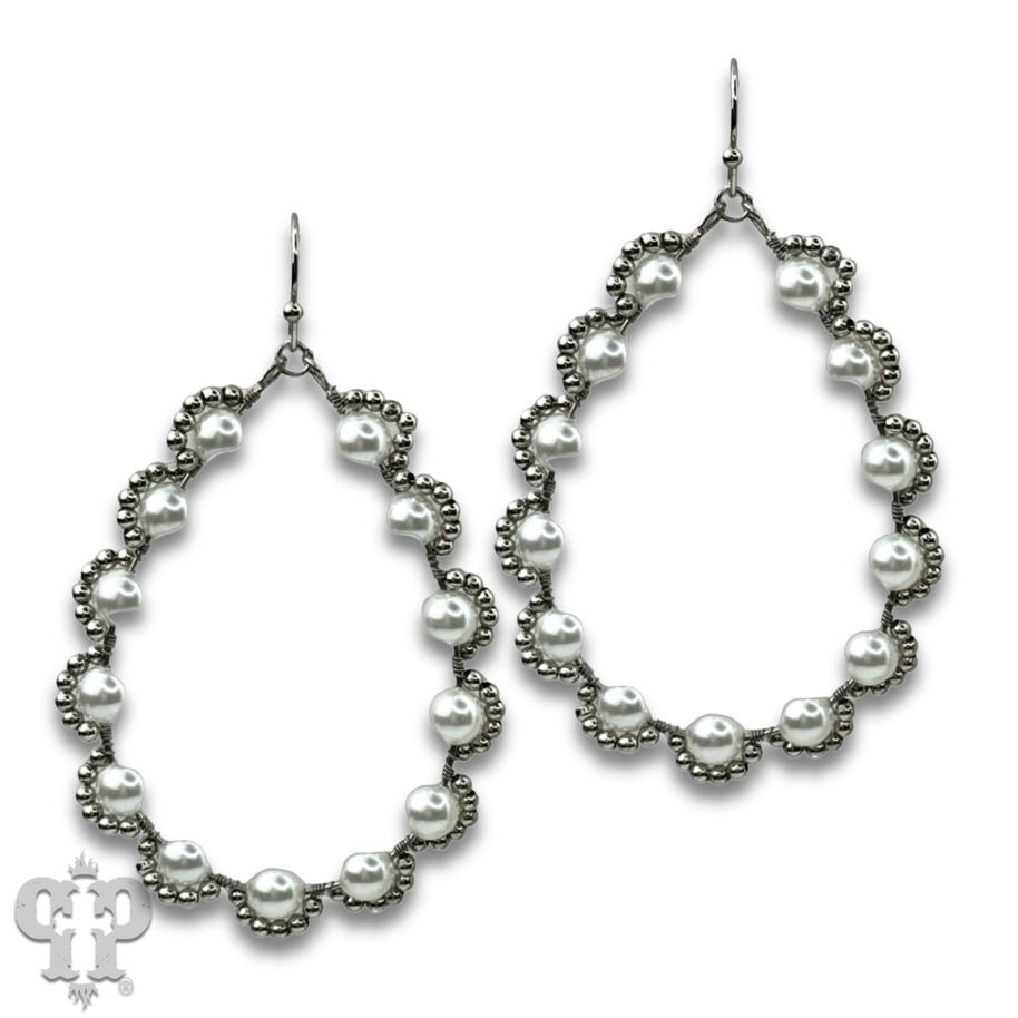 Wire wrapped pearl teardrop earrings