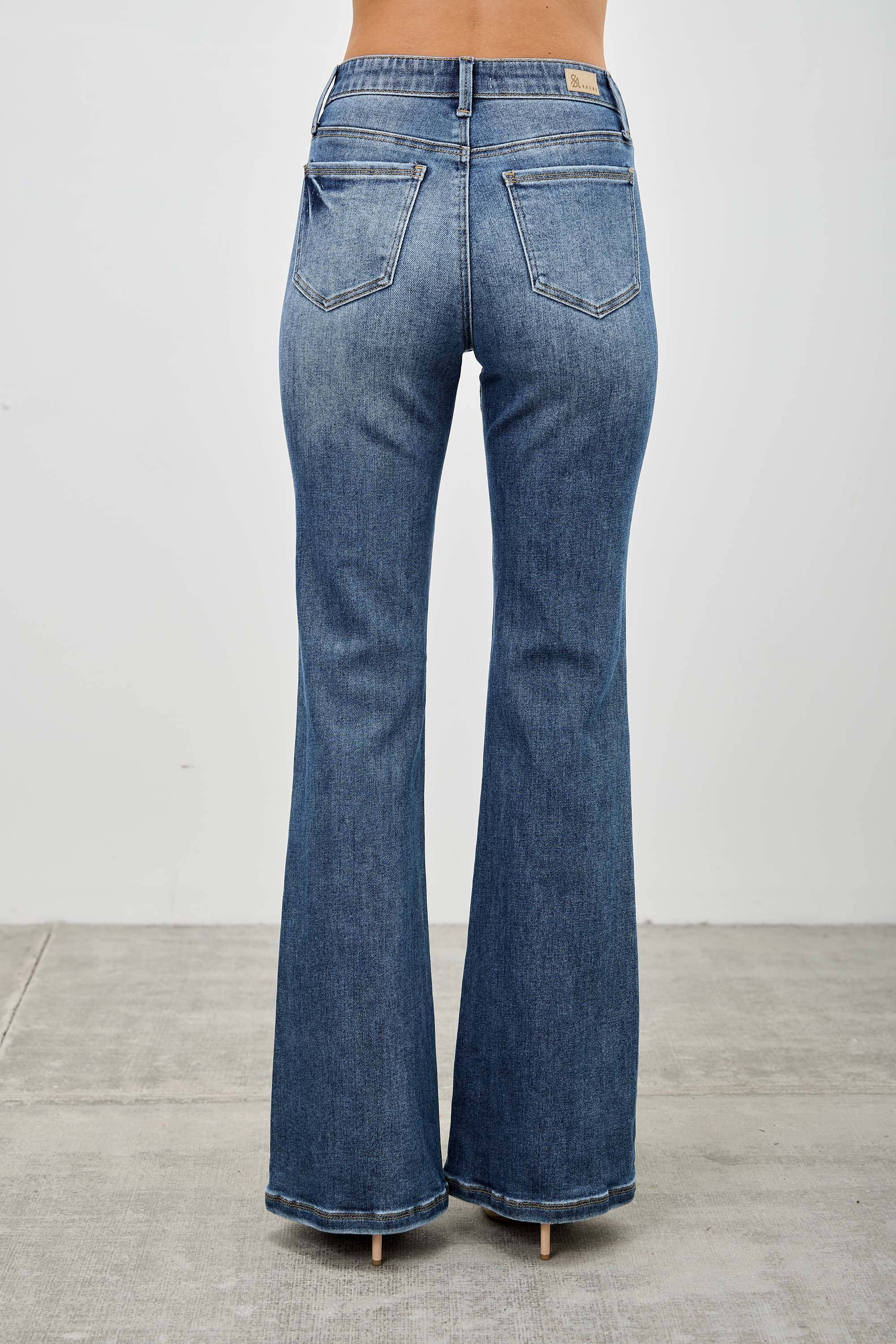Mid-Rise Boot Cut Distressed Jean