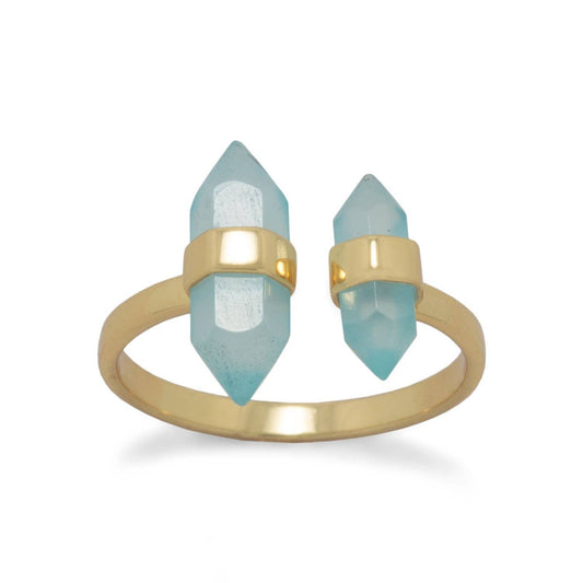 14K Gold Plated Sterling Pencil Cut Aqua Chalcedony Ring