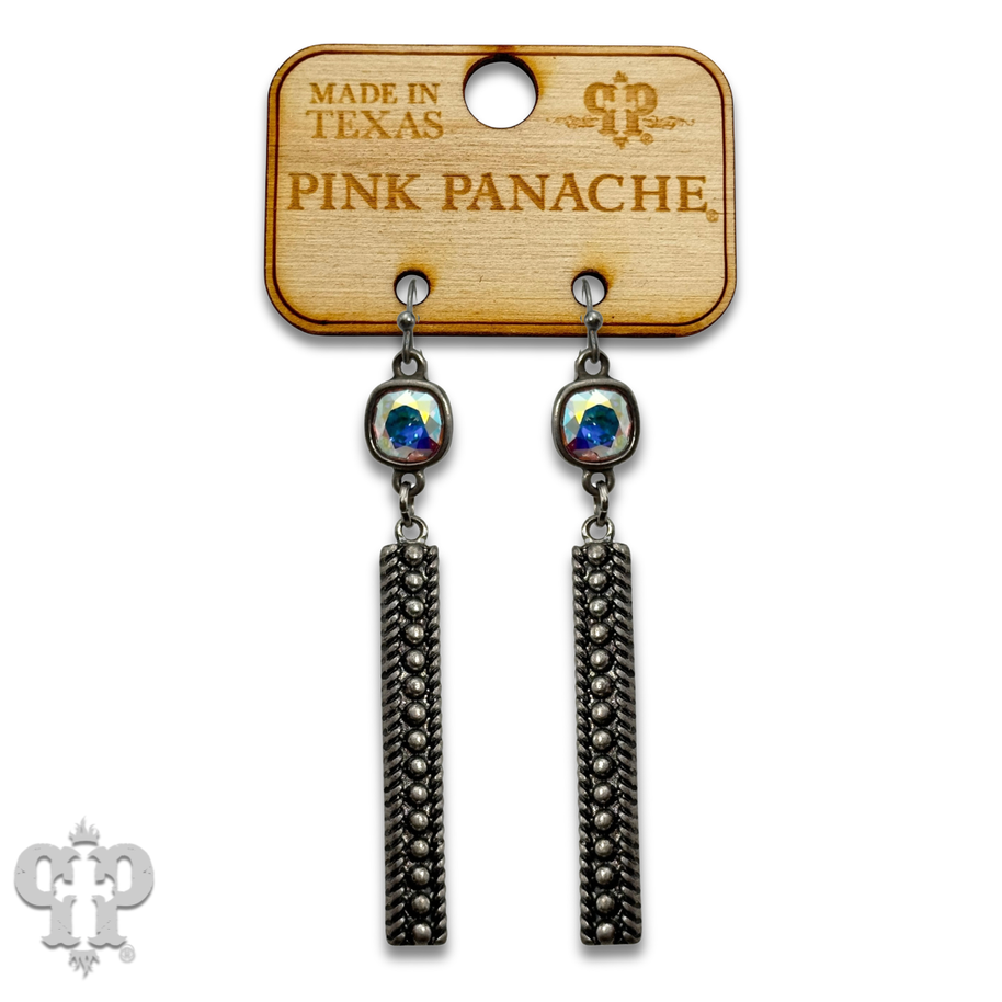 Swarovski® crystals textured rectangle bar earrings
