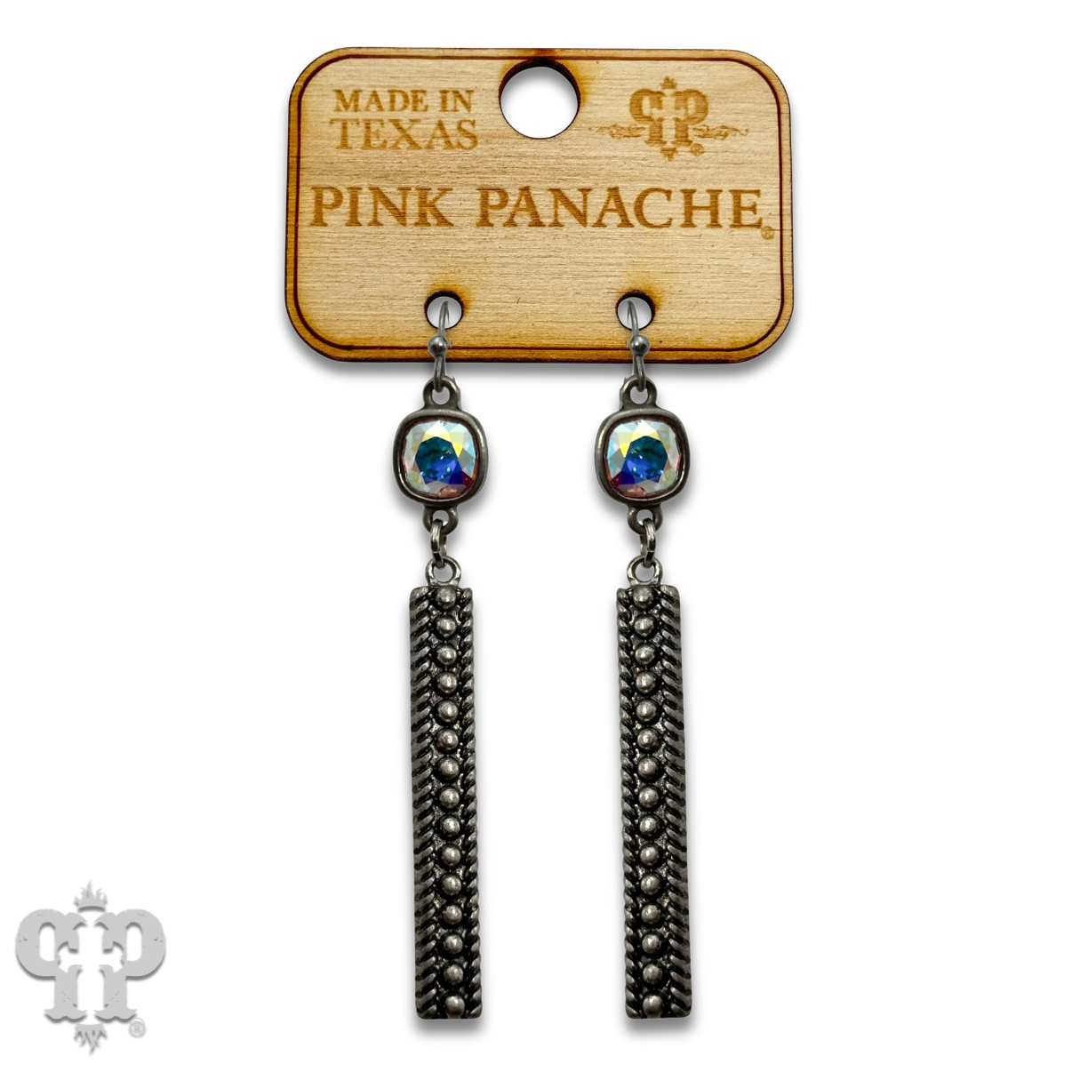 Swarovski® crystals textured rectangle bar earrings