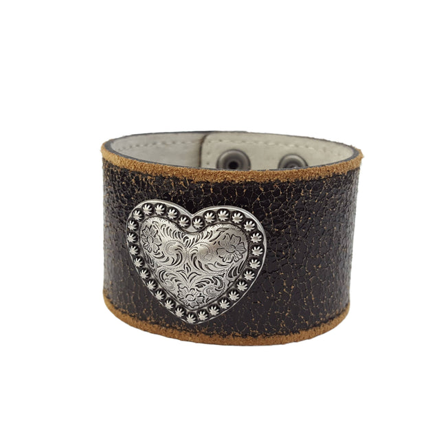 Distressed Leather Bracelet with Heart Concho