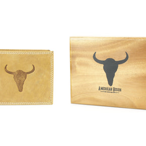 Men’s Bi-Fold Wallet with Bison Skull, Tan