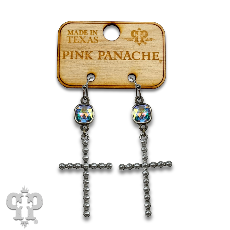 Pearl cross earring with European crystals