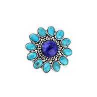 Silver Lapis and Turquoise Celestial Bloom Ring