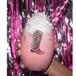 Pink Cowboy Boot Stemless Wine Glass