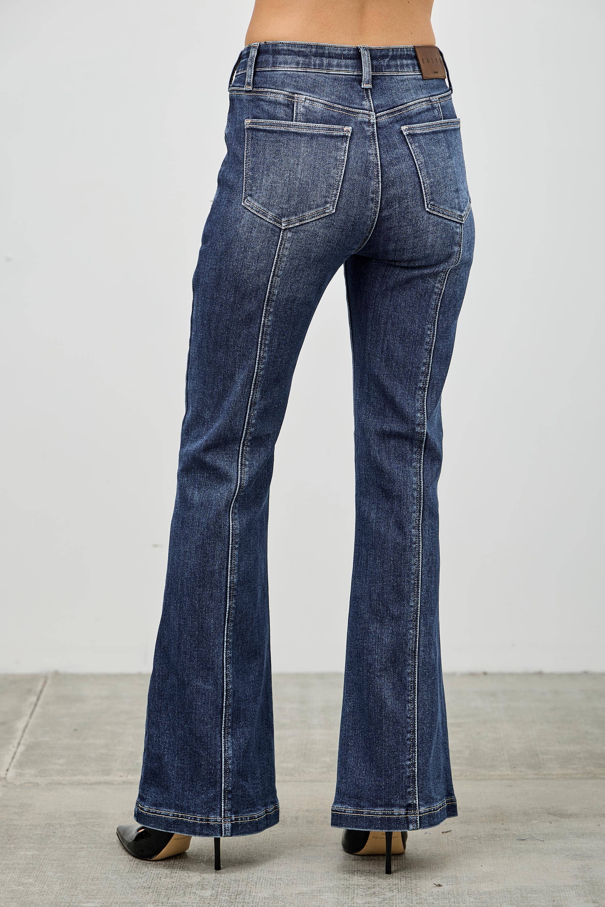 High-Rise Boot Cut Jeans Seam Detail