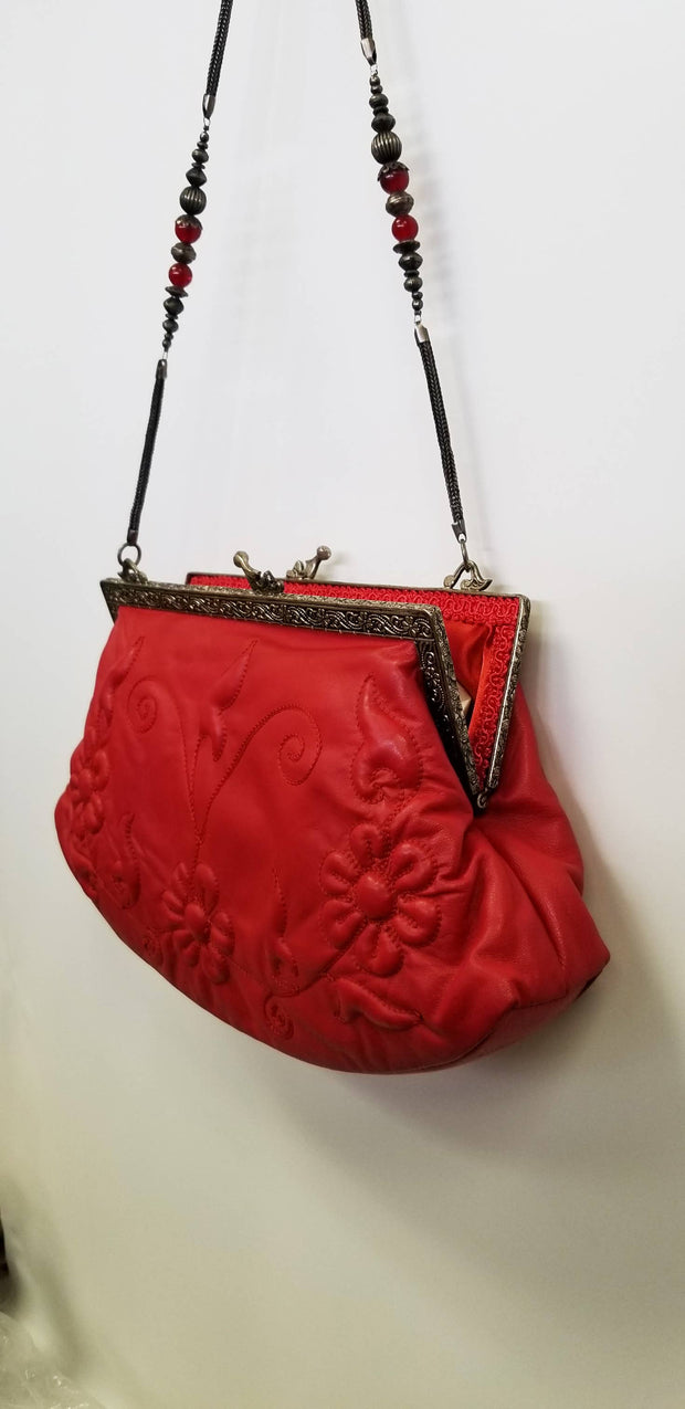 Vintage Style Red Leather Purse