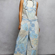Floral Patchwork Woven Overalls