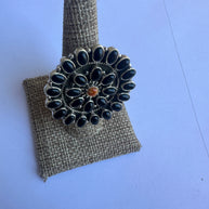 Beautiful Handmade Onyx, Spice And Sterling Silver Adjustable Cluster Ring Style 2