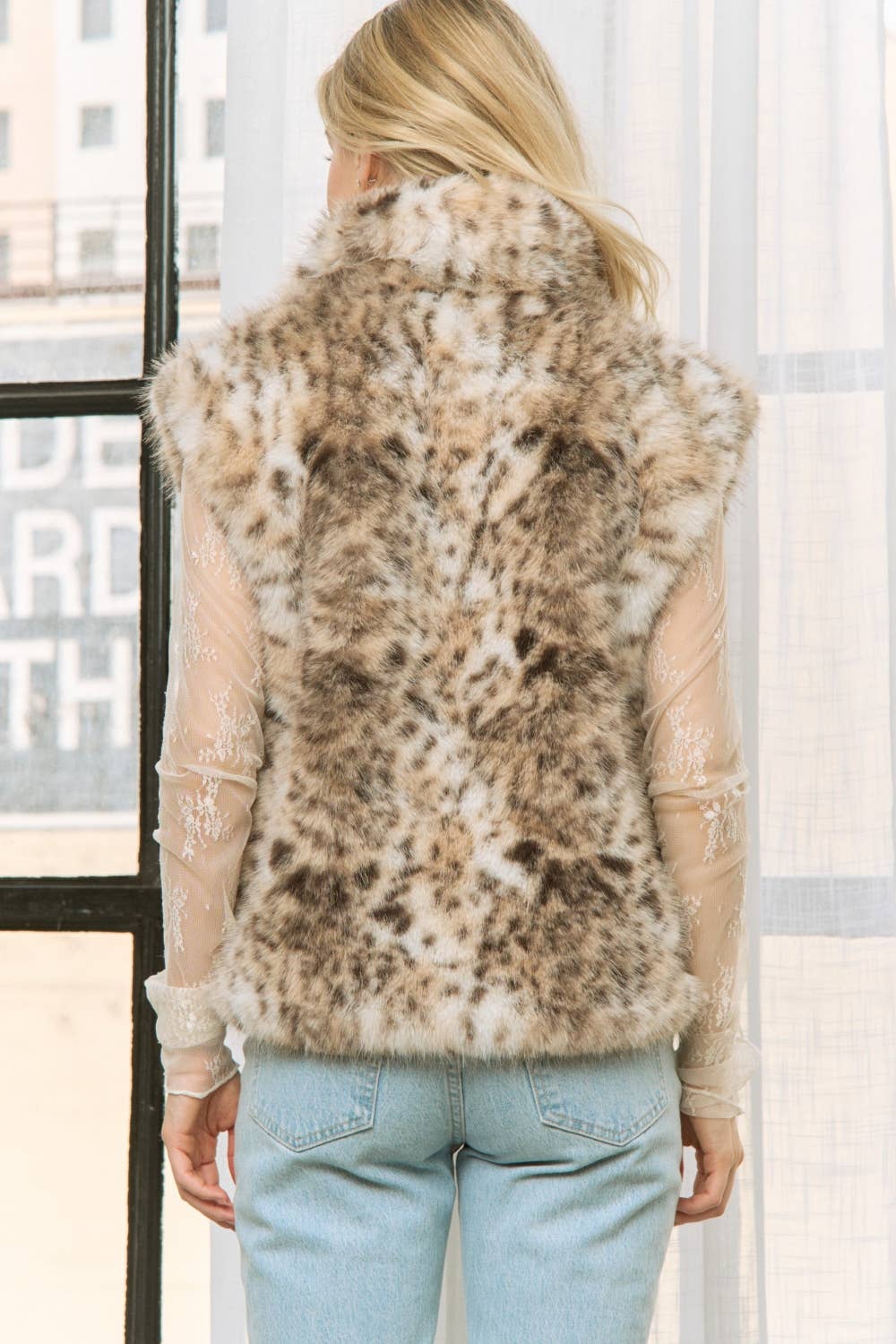 Faux Leopard Fur Vest, 3-3XL
