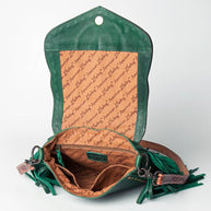 Green Leather Western Fringe Messenger Bag