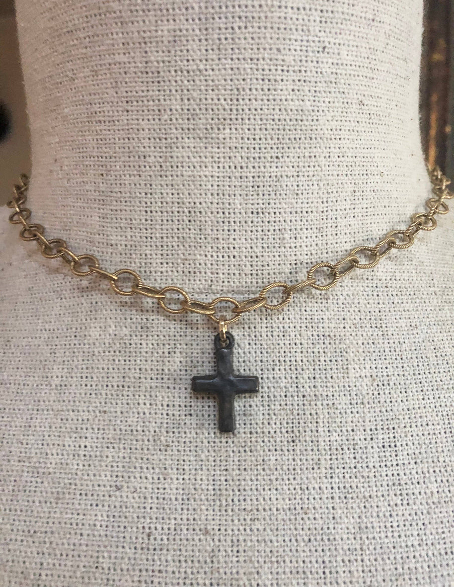 Dainty Hammered Cross Necklace