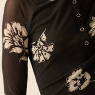 Floral-Print Mesh Raglan-Sleeve Henley Top