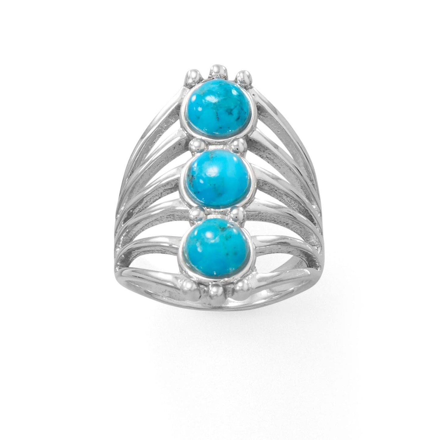 Polished Sterling Six Line Turquoise Ring