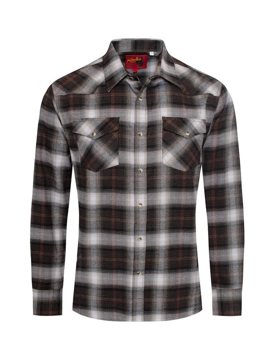 Men's Western Long Sleeve Flannel Shirt With Snap Buttons