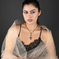 Antiqued Brass Bull w/ Turquoise Necklace