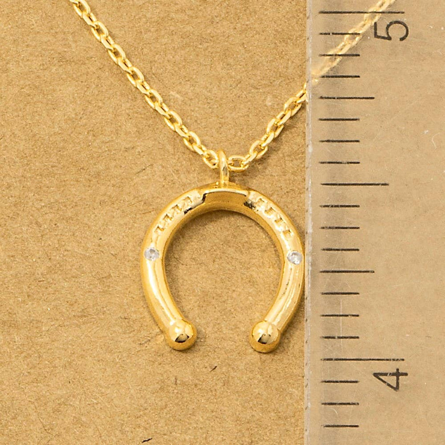 Gold Dipped Cz Western Horse Shoe Necklace